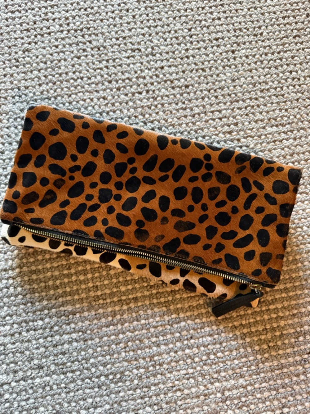 Leopard Print Fold-Over Clutch Wristlet in Brown and Black
